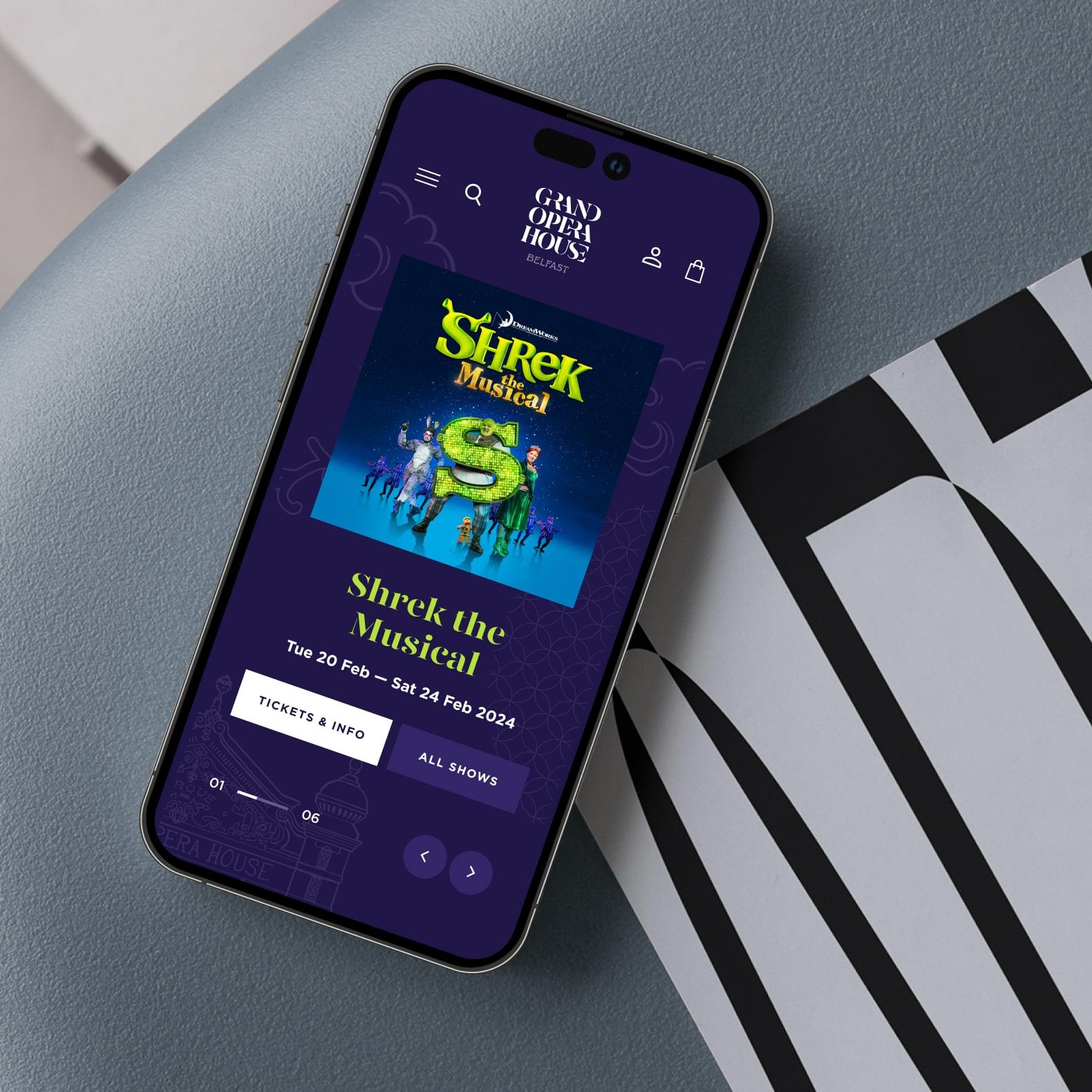 Grand Opera House website on a phone
